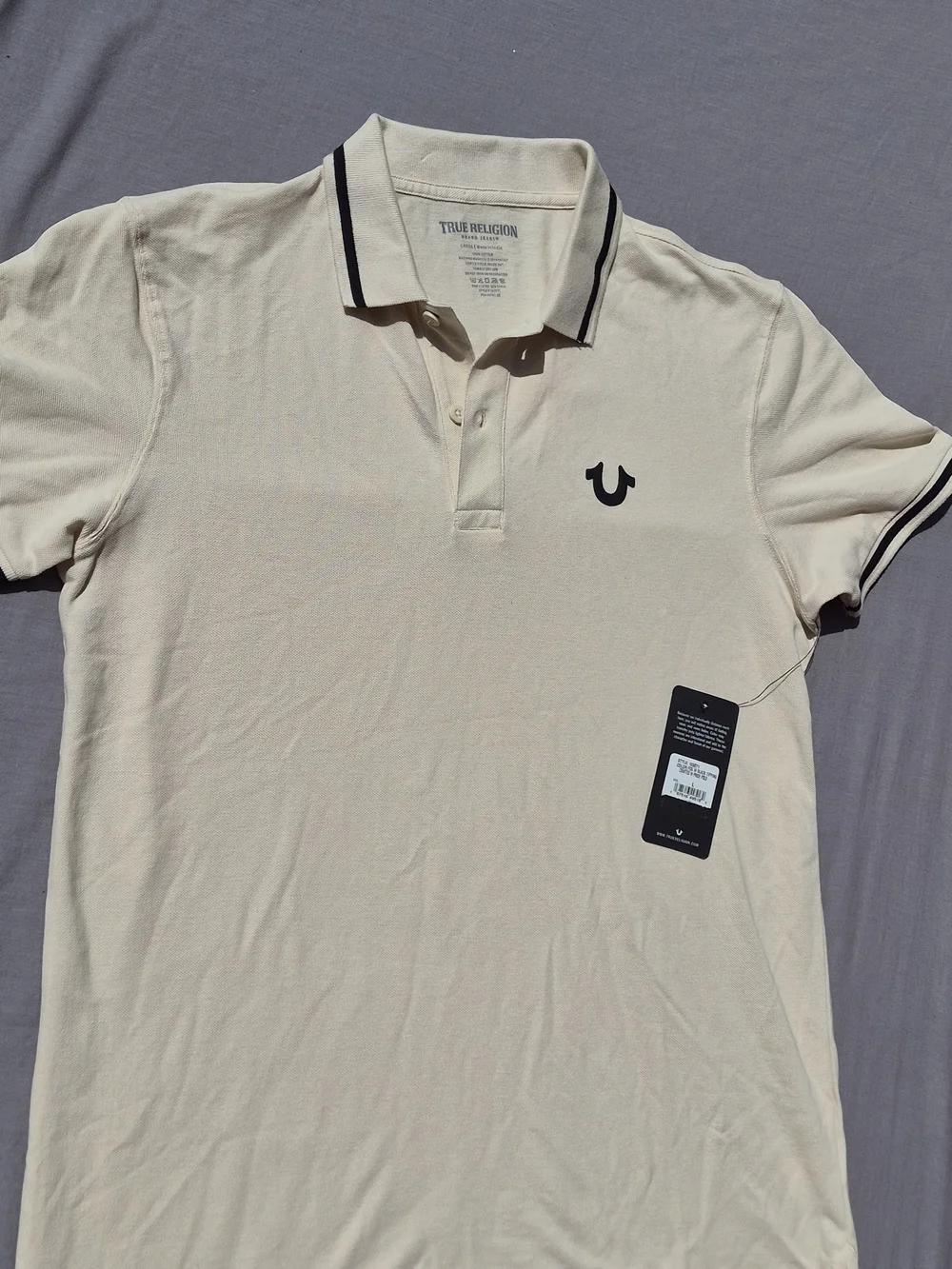 True Religion Men’s Cream Polo with Black Trim Size Large MSRP 69.99